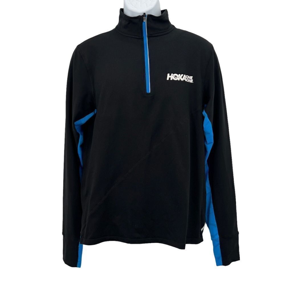 Hoka One One Rabbit Men's 1/4 Zip Jacket Medium Black Blue Pullover Long Sleeve